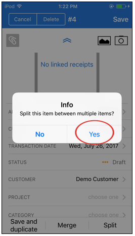 Creating a Split Expense Item on the Mobile Application – Nexonia