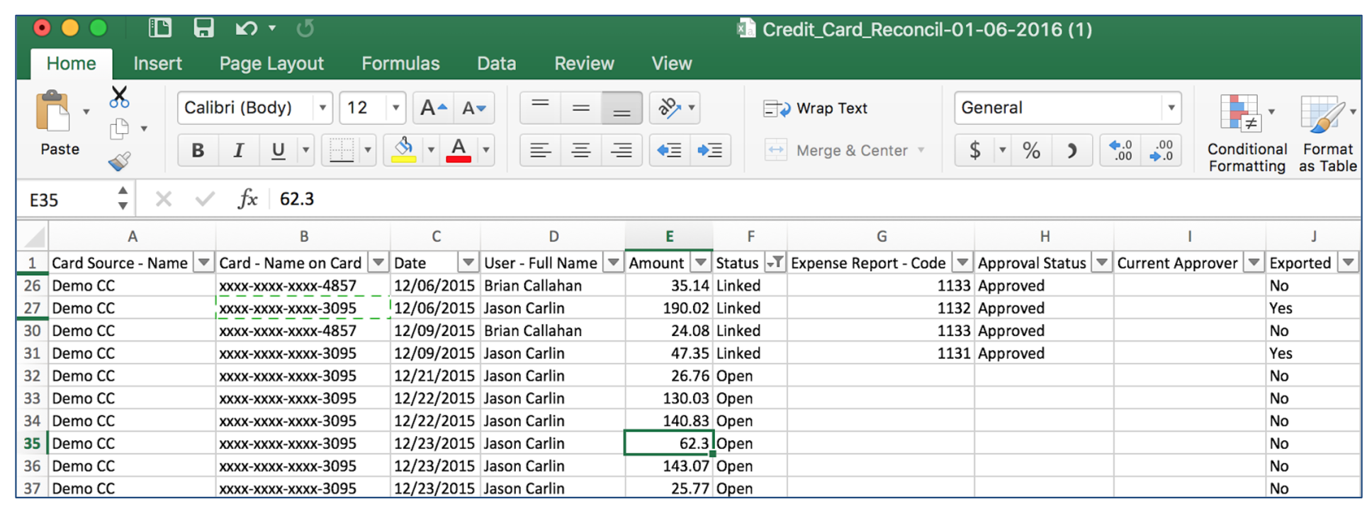 Reporting Template Credit Card Reconciliation Report Nexonia